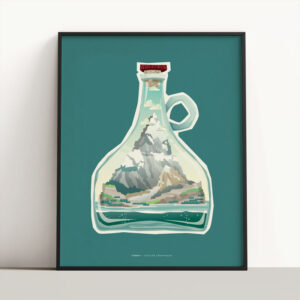 tondy illustration lille affiche bouteille montagne turquoise
