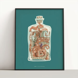 tondy illustration lille affiche bouteille pieuvre turquoise